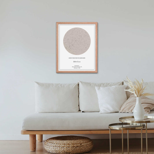 Soft Amber Star Map poster on the wall