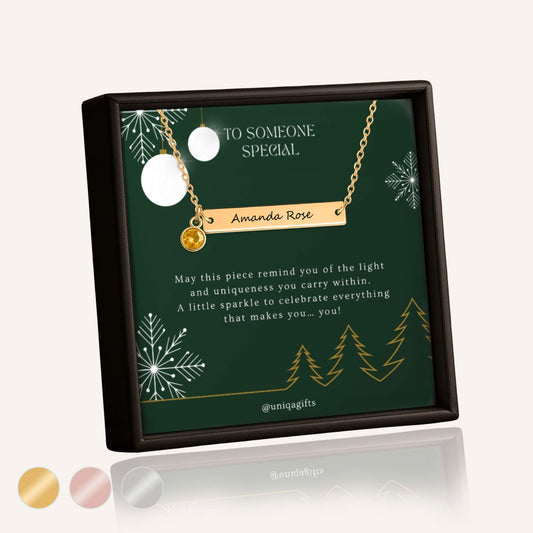 Birthstone Name Bar Necklace - Christmas Edition