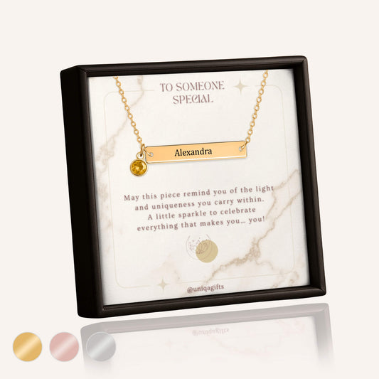 Birthstone Name Bar Necklace