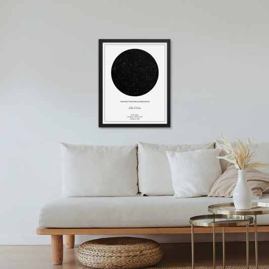 Black & White Star Map poster on the wall