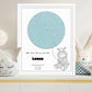 Custom Star Map poster for newborn baby, Hippo design 