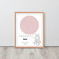 Custom Star Map poster for newborn baby, Rose Blush, Hippo design 