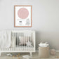 Custom Star Map poster for newborn baby in nursery room, Rose Blush, Hippo design 