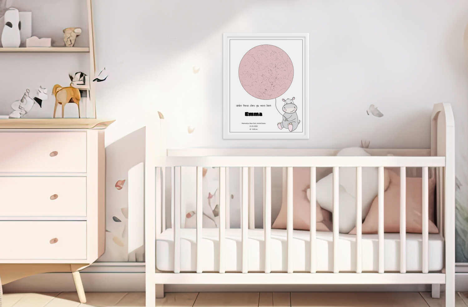 Rose Blush Star Map in nursery room