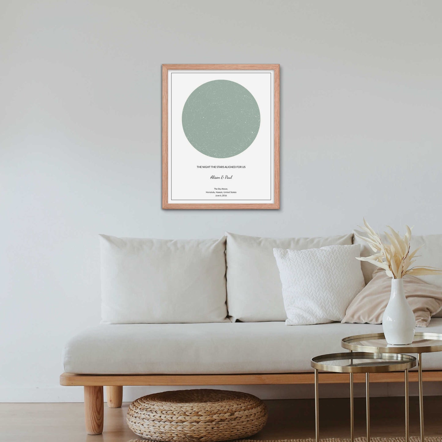 Sage Green Star Map poster on the wall